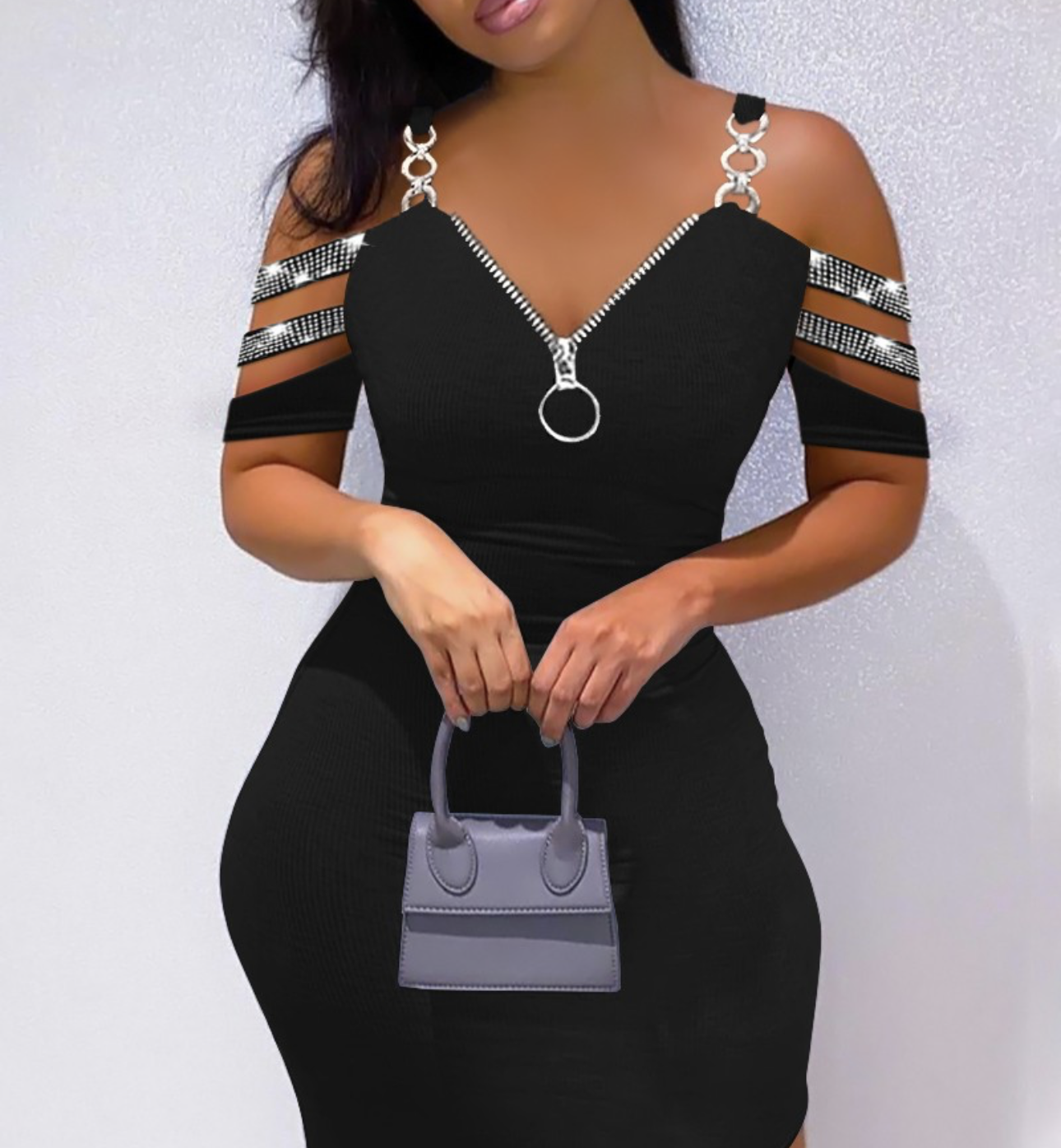 Cold Shoulder Rhinestone Bodycon Dress