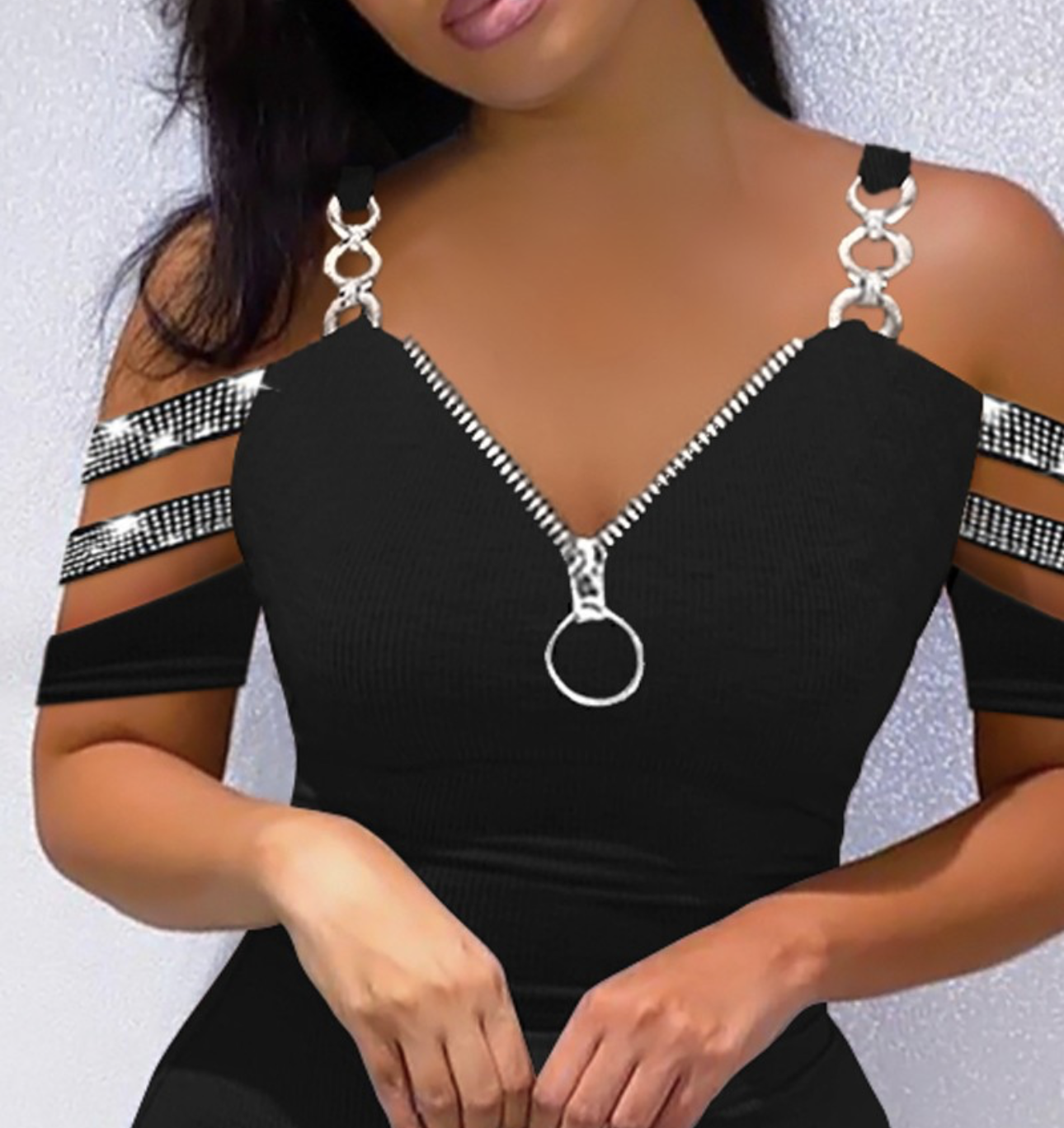 Cold Shoulder Rhinestone Bodycon Dress