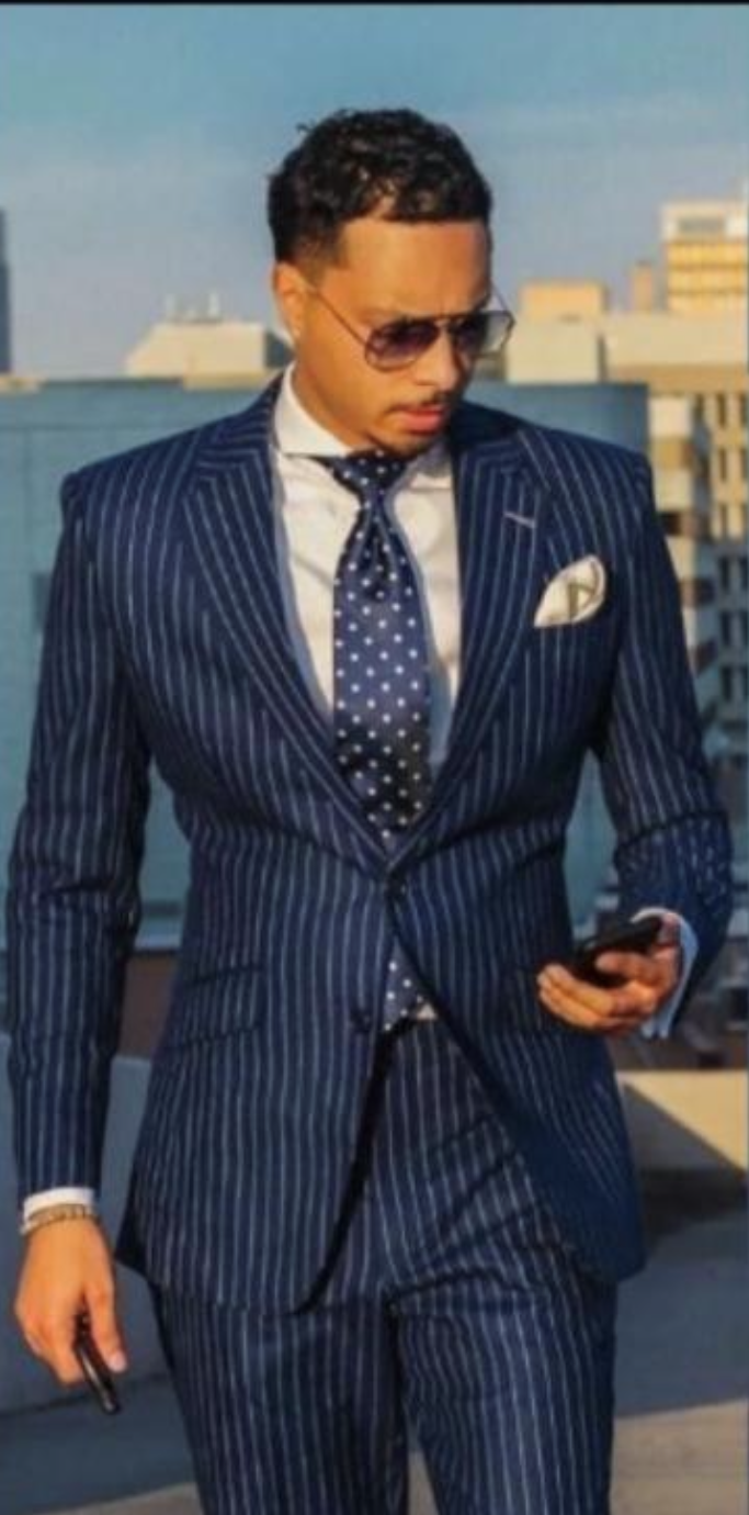 Navy pin striped suit