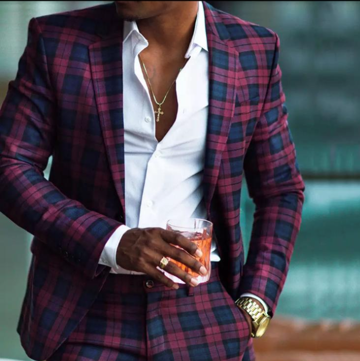 Blue/pink checkered suit